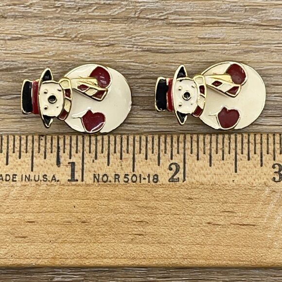 Frosty The Snowman Earrings Gold Tone Red / White Enamel Holiday Ear Pierced - Picture 3 of 4